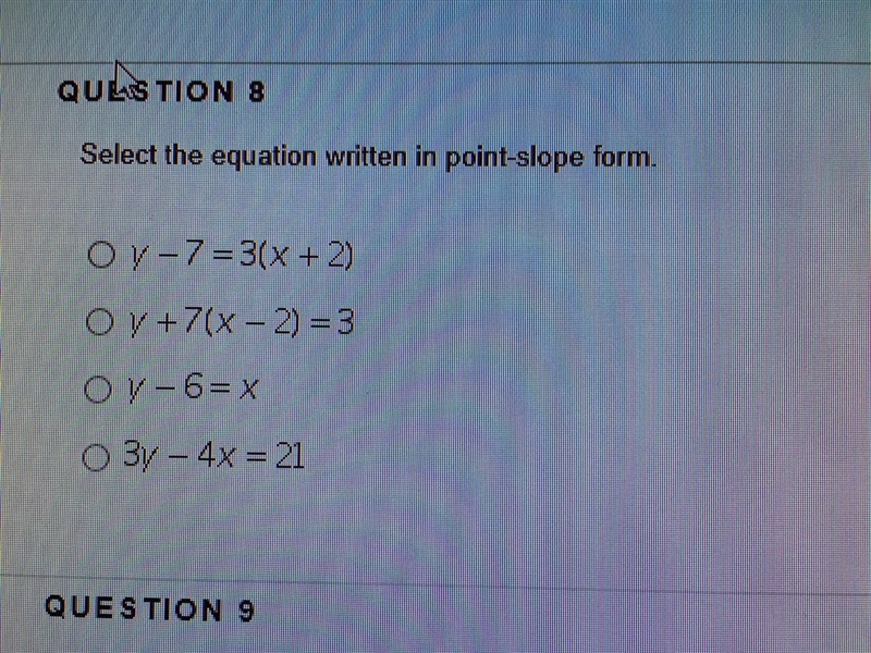 Select the equation written in point-slope form.-example-1