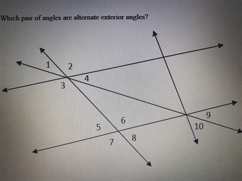 Which pair of angles are alternate exterior angles? a <1 and <8 b <1 and-example-1