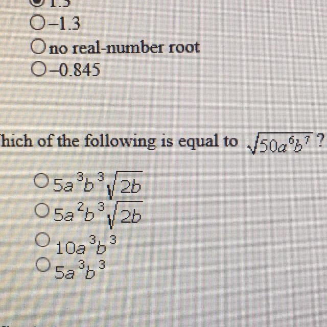 Which of the following is equal to sqrt. (50(a^6) (b^7))-example-1