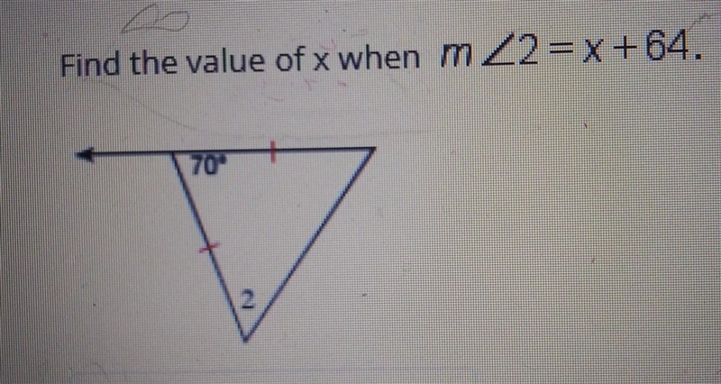 Find the value of x when m<2 = x + 64​-example-1