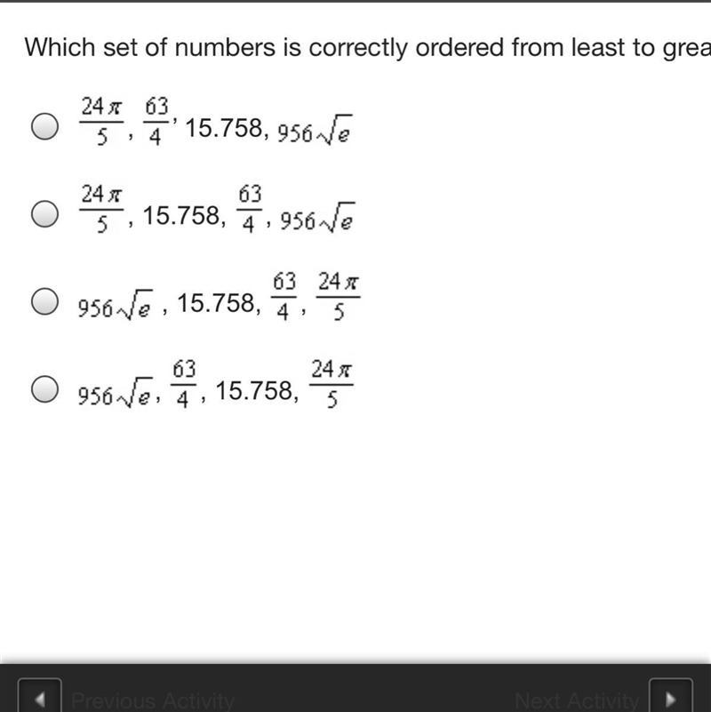 Which set of numbers is correctly ordered from least to greatest?-example-1