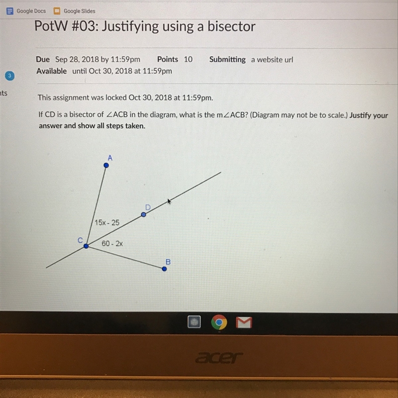 If CD is a bisector of ACB in the diagram what is the mACB. Justify your answer and-example-1