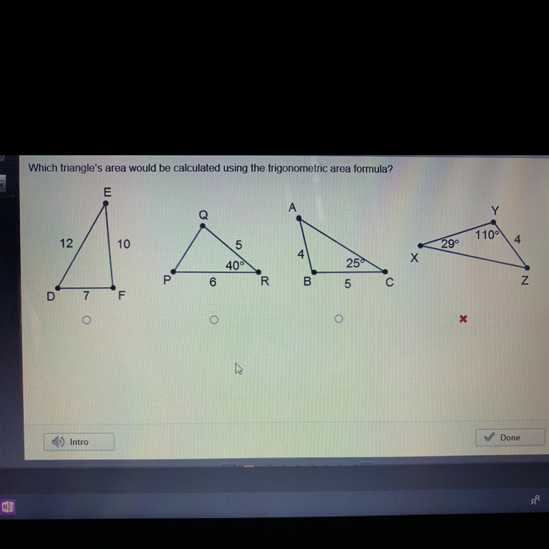 Please hurry 30 points Which triangles area would be calculated using the trigonometric-example-1