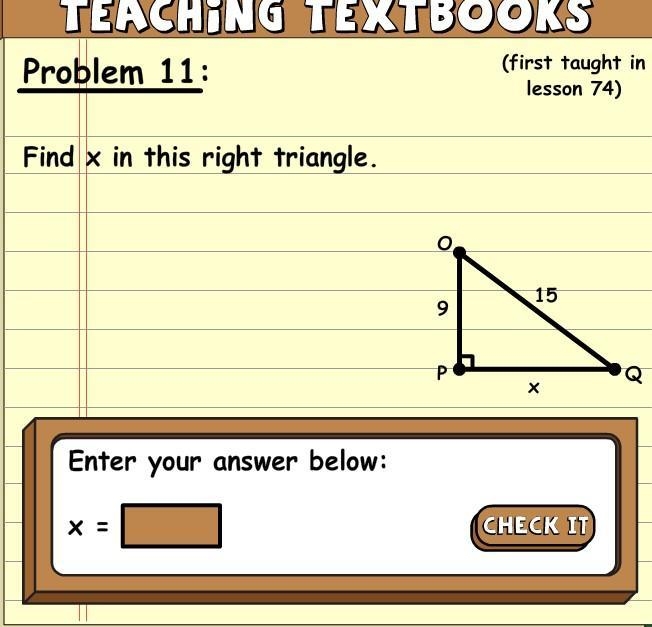 Find x in this right triangle.-example-1