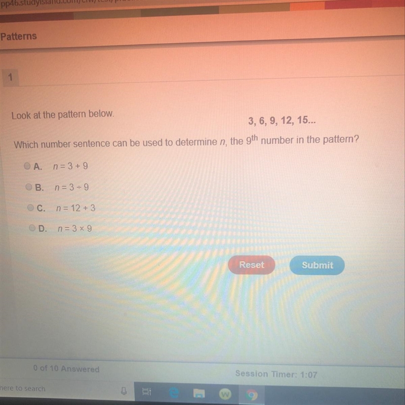 Which number sentence can be used to determine n, the 9th number in the pattern-example-1