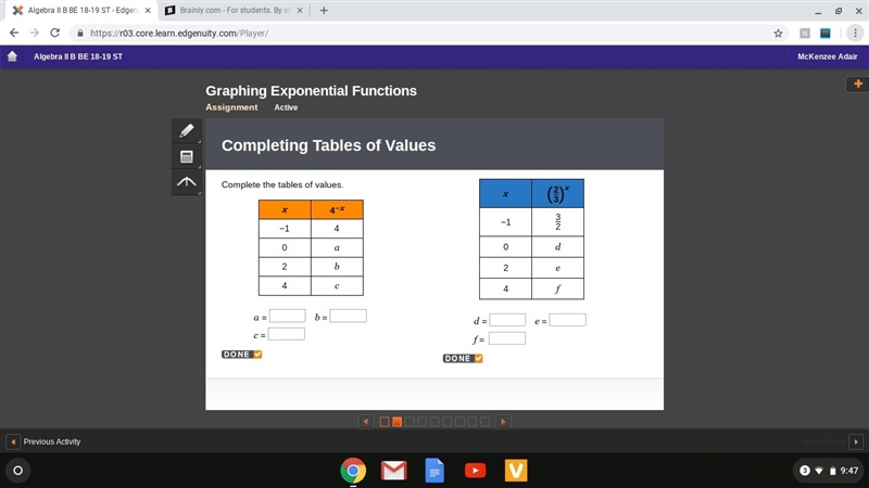 Complete the tables of values.-example-1