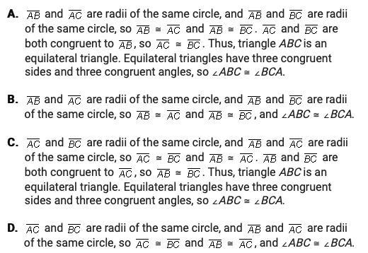 In the straightedge and compass construction of the equilateral triangle below, which-example-2