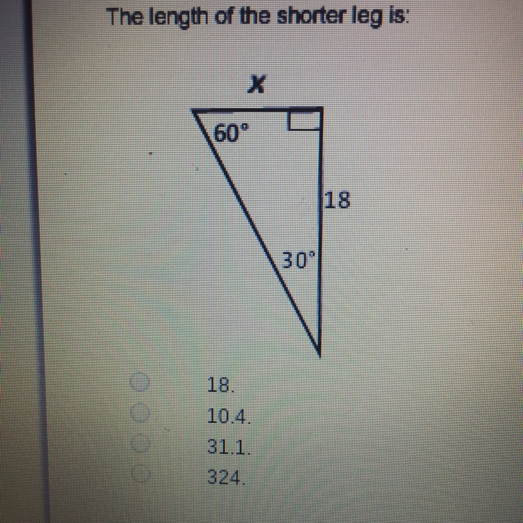 Length of the shorter leg is ?-example-1