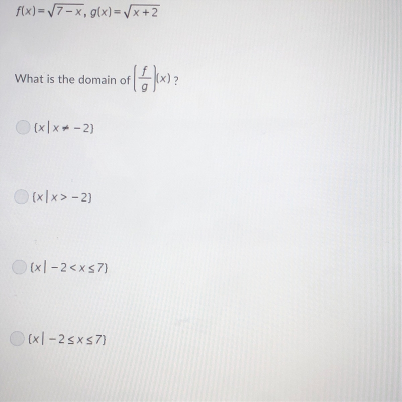 What is the domain of (f/g) (x)?-example-1