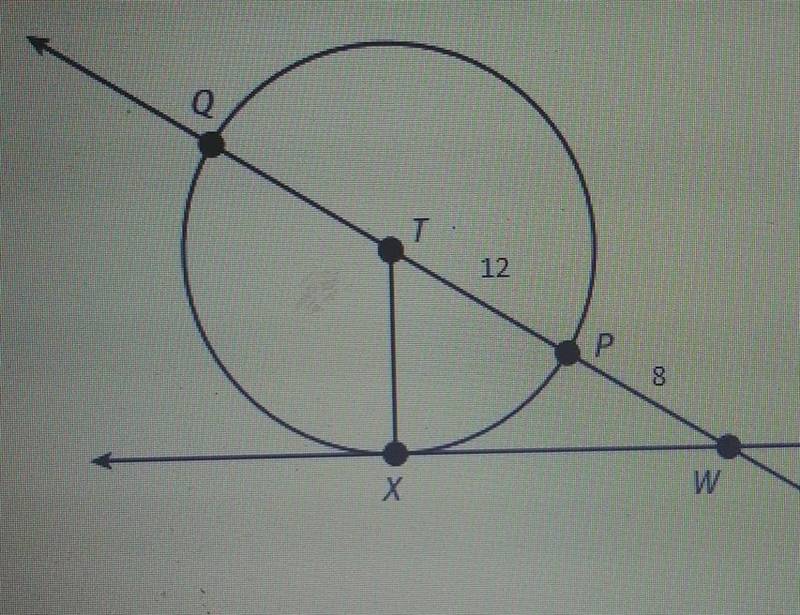 Line WX is tangent to circle T at point X. Line WT intersects the circle at points-example-1