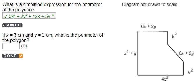 This has to do with the last question. If x = 3 cm and y = 2 cm, what is the perimeter-example-1