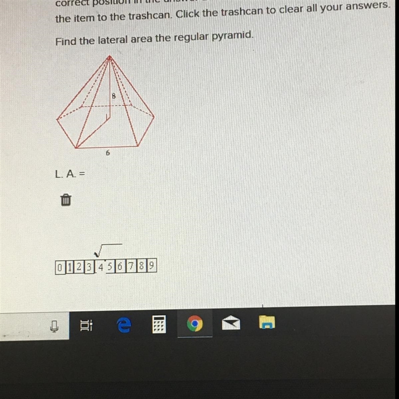 Find the lateral area the regular pyramid. (50 points) L. A. = having trouble with-example-1