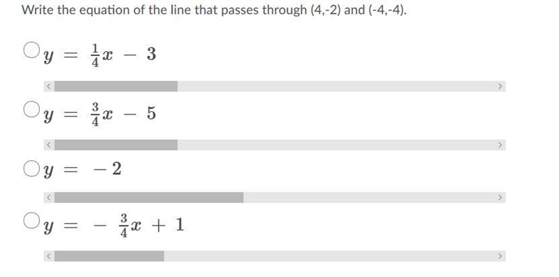 Write the equation of the line that passes through (4,-2) and (-4,-4).-example-1