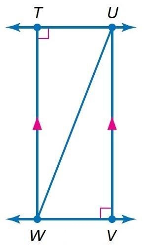 Write a paragraph proof. Given: ∠T and ∠V are right angles. Prove: ∆TUW ∆VWU-example-1