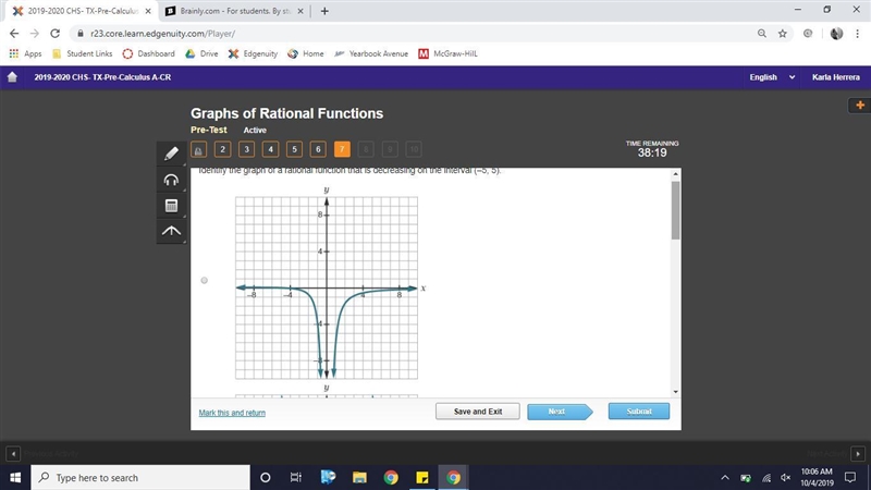 Identify the graph of a rational function that is decreasing on the interval (–5, 5). I-example-1