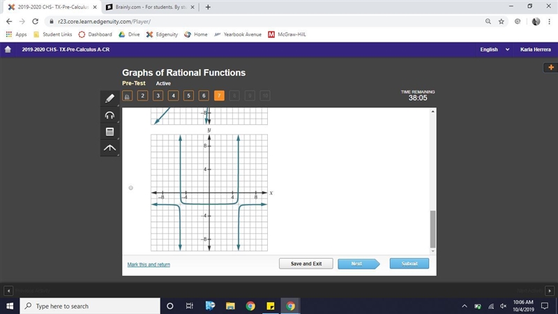 Identify the graph of a rational function that is decreasing on the interval (–5, 5). I-example-4