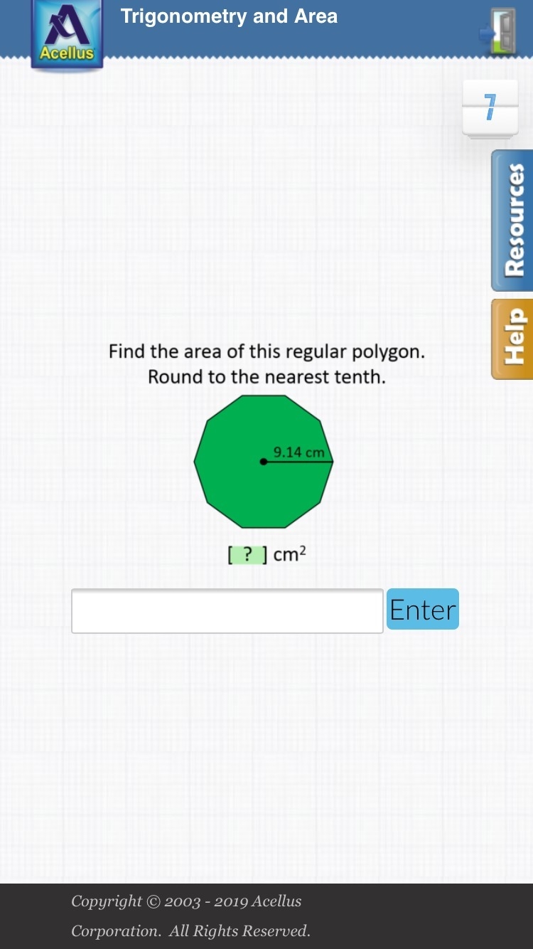 CAN SOMEONE EXPLAIN THIS TO ME PLZ!?! Find the area of this regular polygon. Round-example-1