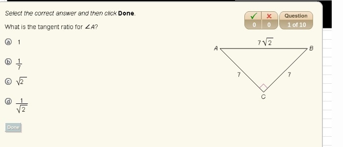 What is the tangent ratio for ∠A-example-1