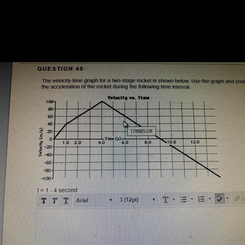 The velocity-time graph for a two-stage rocket is shown below. Use the graph and your-example-1