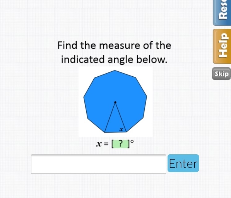 Find the measure of the indicated angle below Tried to find the side length but couldn-example-1