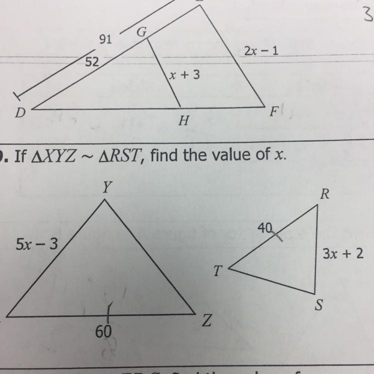 9. If AXYZ ~ ARST, find the value of x.-example-1