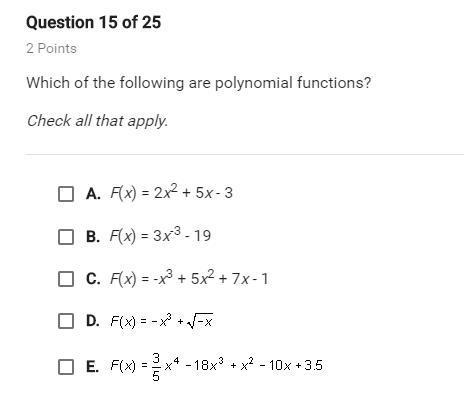 Which of the following are polynomial functions?-example-1