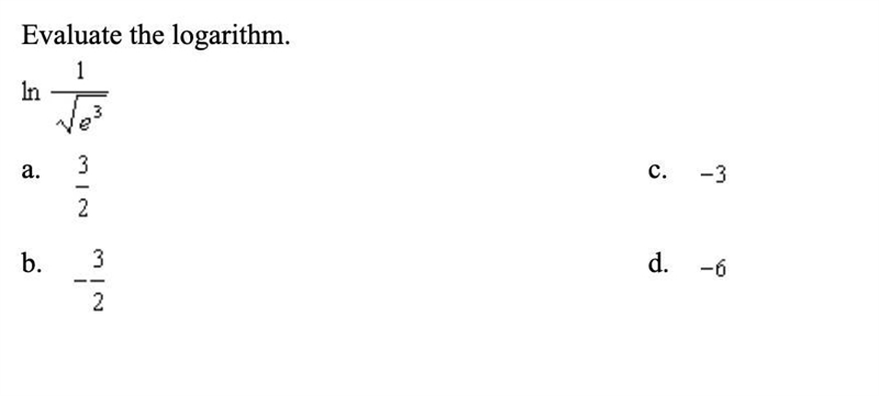 Evaluate the logarithm. ln=1/√e^3-example-1