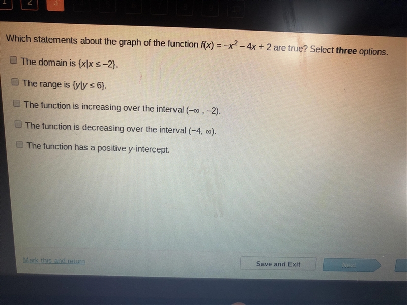 please help asap!!!! which statements about the graph of the function f(x)= -x^2 - 4x-example-1