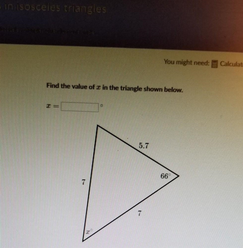 This should be my last isosceles triangles question I have.​-example-1