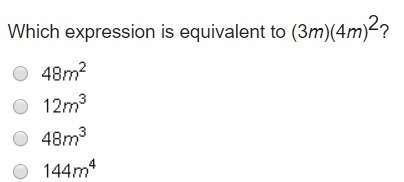 Which expression is equivalent to (3m)(4m)2?-example-1