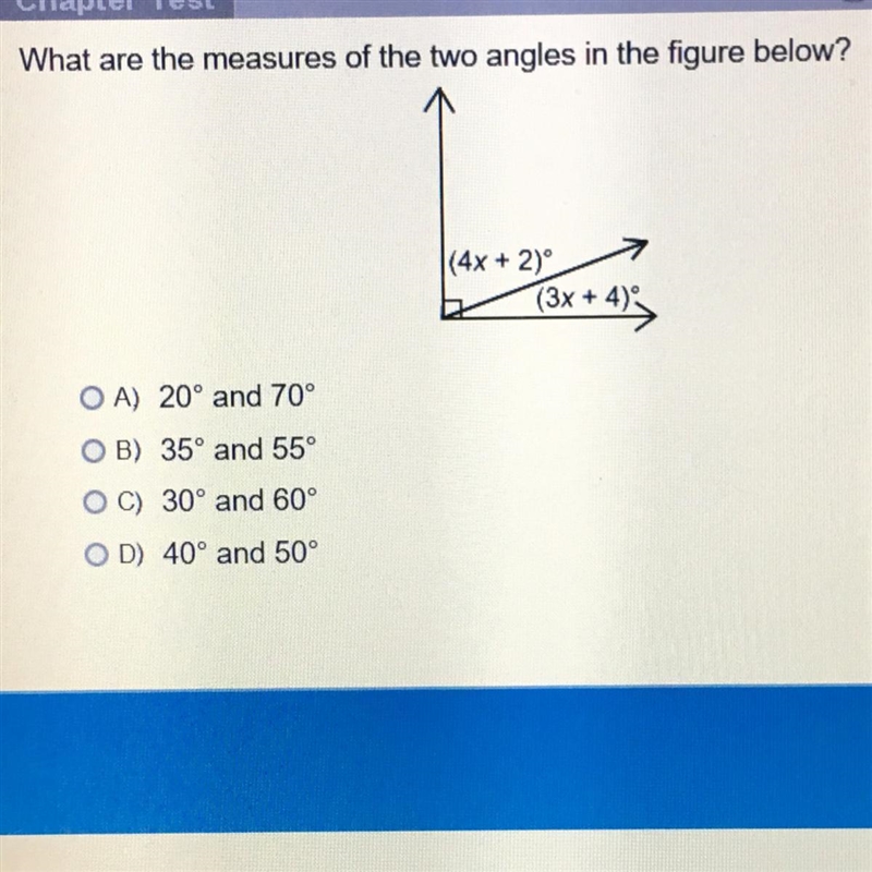 What are the measures of the two angles in the figure below?-example-1