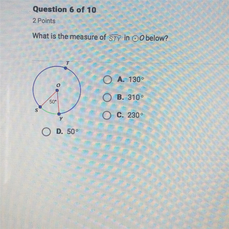 What is the measure of STY in oo below? 130 310 230 50-example-1