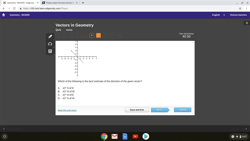 Which of the following is the best estimate of the direction of the given vector?-example-1