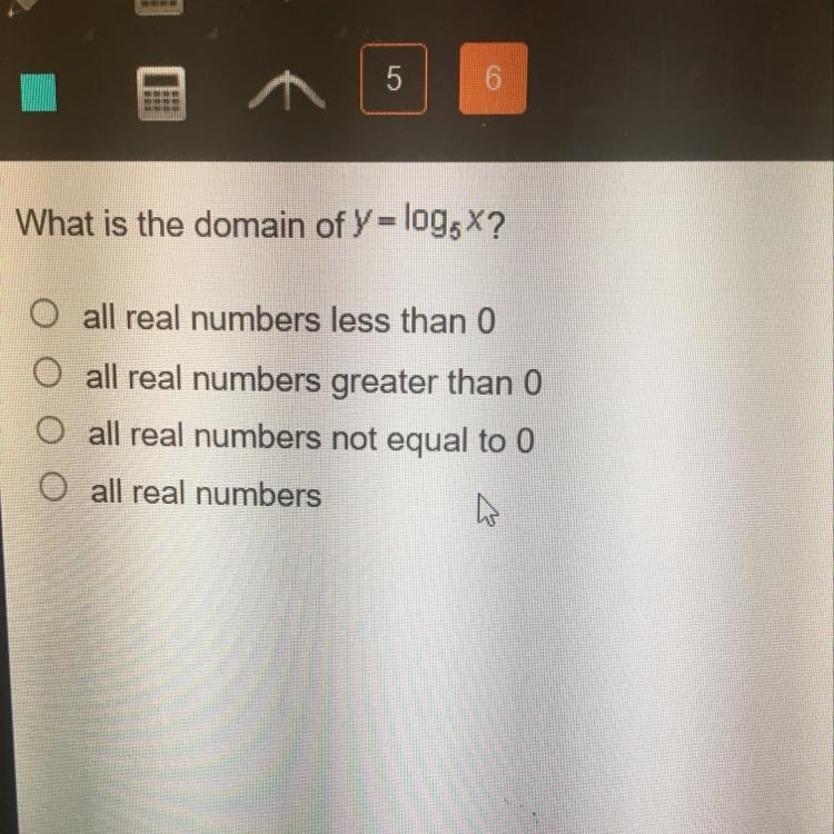 What is the domain of y=log_5x?-example-1