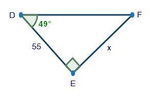 Use △DEF, shown below, to answer the question that follows: Triangle DEF where angle-example-1