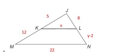 Find x and y, given that line MN and line KL are parallel. Please help ! 10 Points-example-1