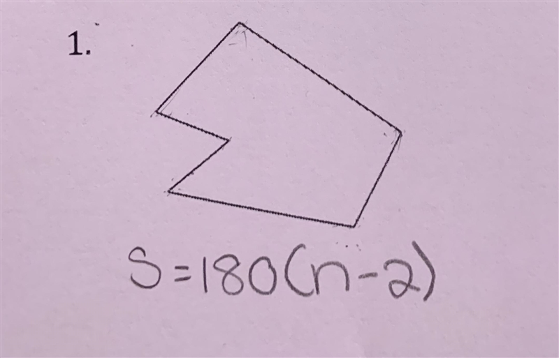 Find the angle sum of the irregular polygon using the formula S= 180(n-2).-example-1