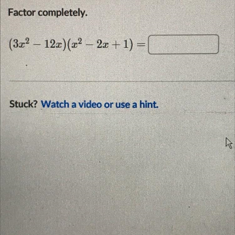 Factor completely (3x^2-12x)(x^2-2x+1)-example-1