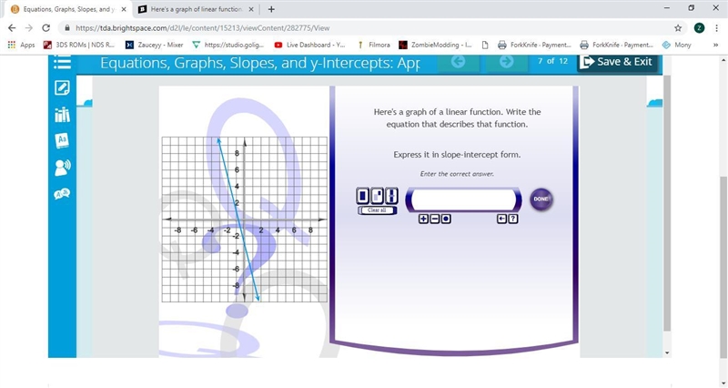 Here's a graph of linear function. Write the equation that describes that function-example-1