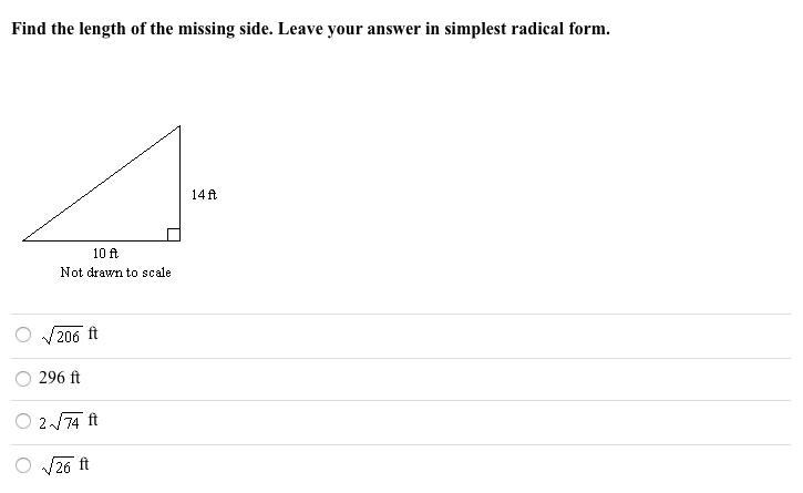 PLEASE ANSWER ASAP!!! Find the length of the missing side. Leave your answer in simplest-example-1