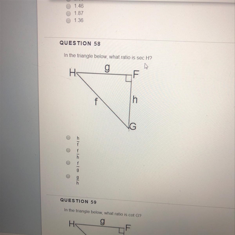 In the triangle below what ratio is sec H-example-1