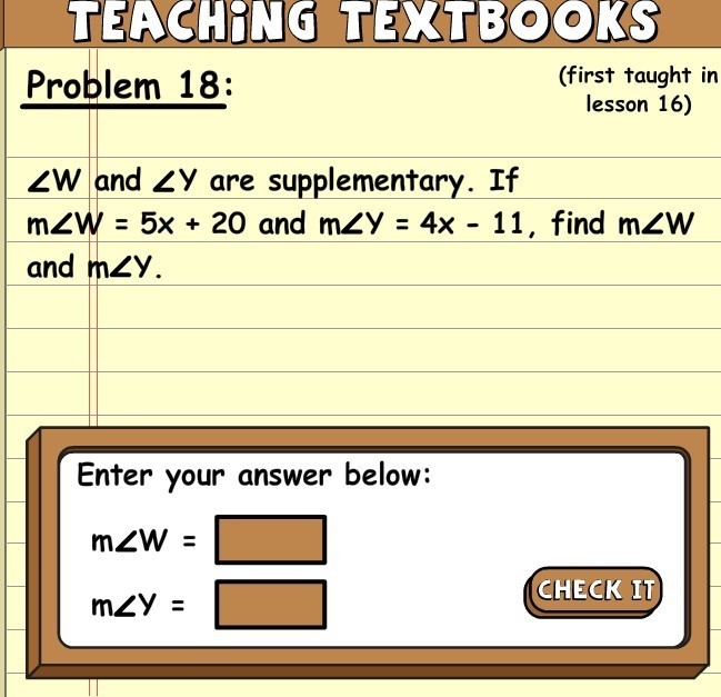 W and y are supplementary. find m-example-1