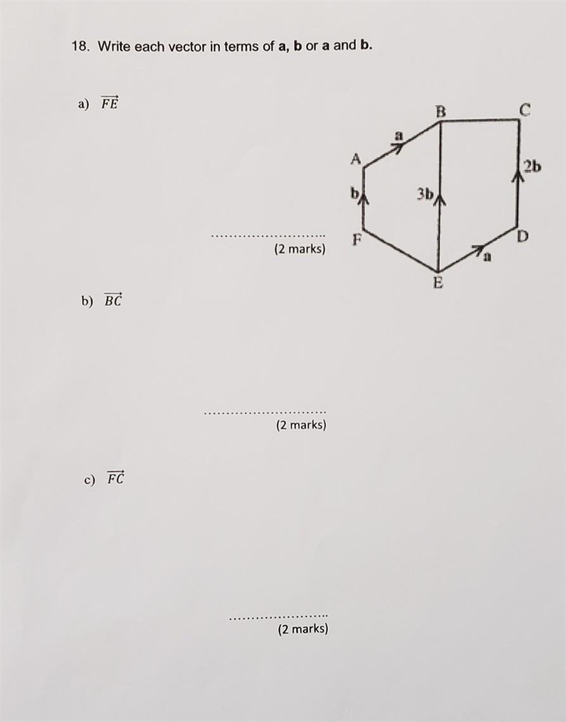 Help with vectors! Write each vector in terms of a, b or a and b. Please explain how-example-1