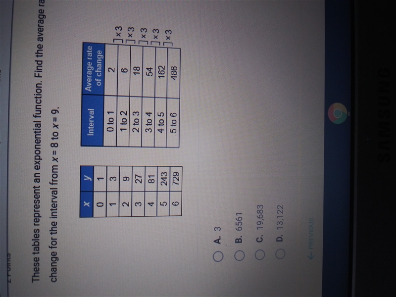 These tables represent an exponential function.Find the average rate of change for-example-1