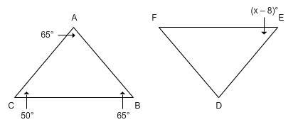 Triangle ABC and DEF are congruent. Find x. 45 50 58 73-example-1