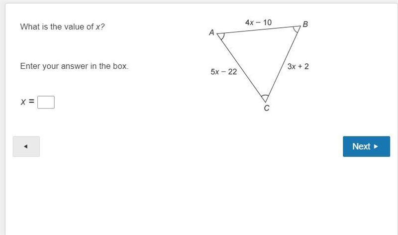 Please help! What is the value of x? Enter your answer in the box. x =-example-1