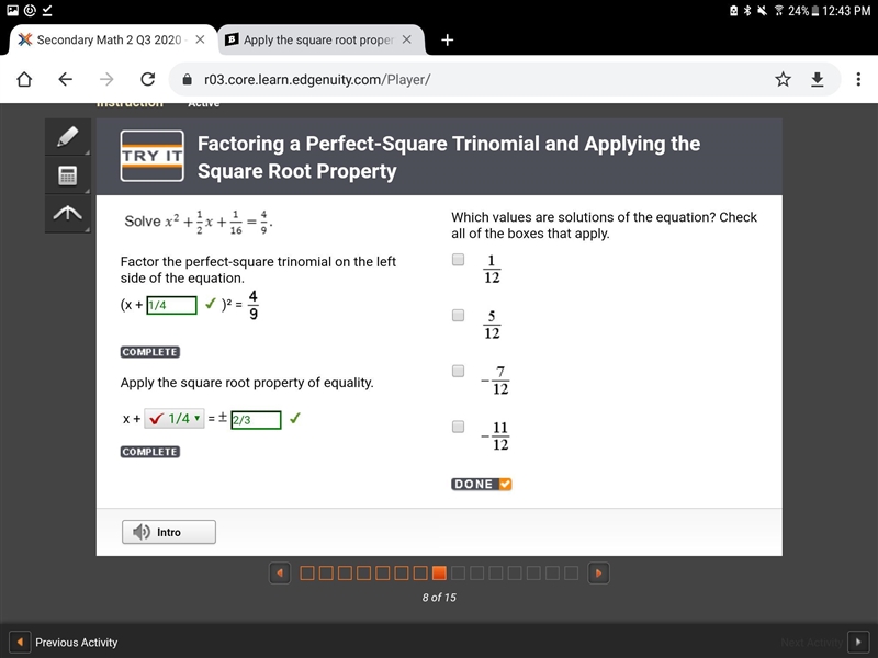 Which values are solutions of the equation? Check all of the boxes that apply.-example-1