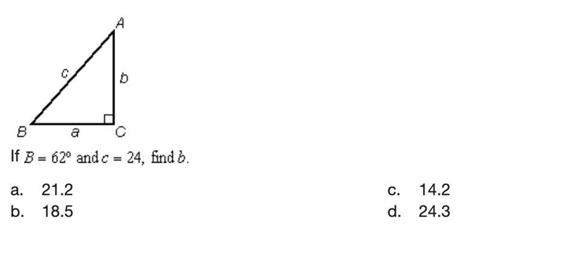 If B=62º and c=24, find b.-example-1