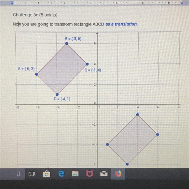 The bottom rectangle is a translation of rectangle ABCD a total of ___ units to the-example-1