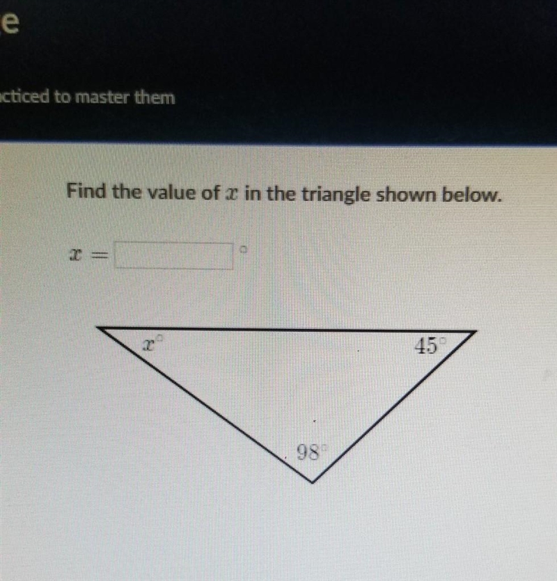 Find the value of x in the triangle shown below.​-example-1